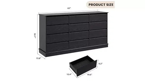Comodino a 12 cassetti, Cassettiera con cassetti profondi, Cassettiera doppia grande per armadio con piano largo, Cassettiera alta in legno per soggiorno, camera da letto
