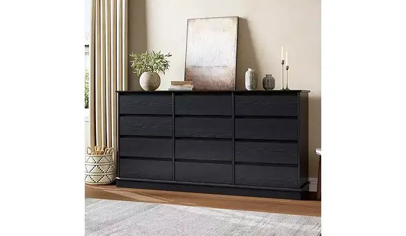 Comodino a 12 cassetti, Cassettiera con cassetti profondi, Cassettiera doppia grande per armadio con piano largo, Cassettiera alta in legno per soggiorno, camera da letto