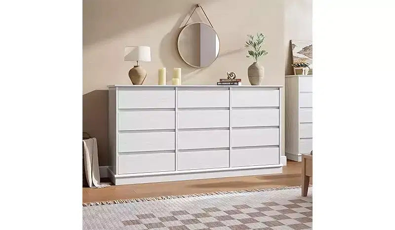 Comodino a 12 cassetti, Cassettiera con cassetti profondi, Cassettiera doppia grande per armadio con piano largo, Cassettiera alta in legno per soggiorno, camera da letto