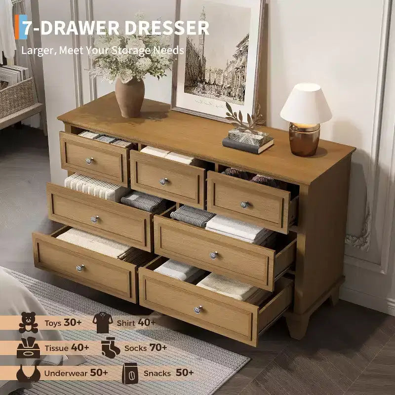 Cassettiera a 7 cassetti moderna in legno con maniglie vintage – Camera da letto e porta TV
