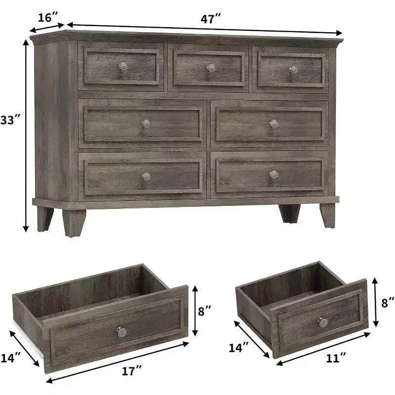 Cassettiera a 7 cassetti moderna in legno con maniglie vintage – Camera da letto e porta TV