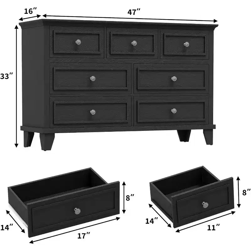 Cassettiera a 7 cassetti moderna in legno con maniglie vintage – Camera da letto e porta TV