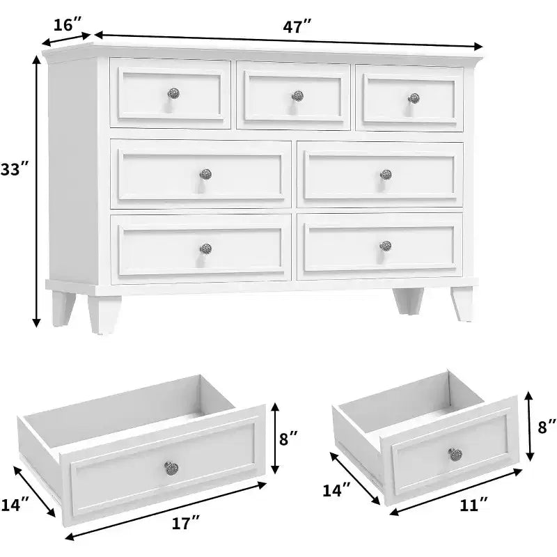 Cassettiera a 7 cassetti moderna in legno con maniglie vintage – Camera da letto e porta TV