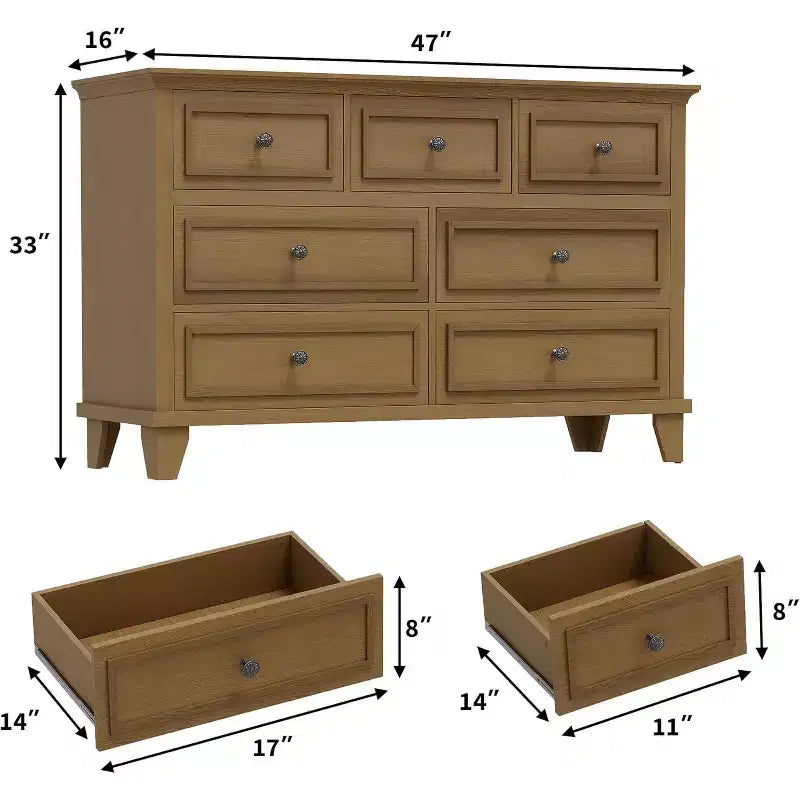 Cassettiera a 7 cassetti moderna in legno con maniglie vintage – Camera da letto e porta TV