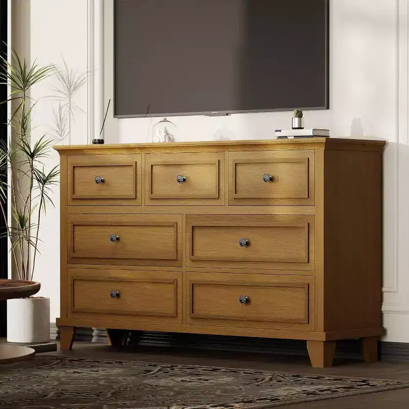 Cassettiera a 7 cassetti moderna in legno con maniglie vintage – Camera da letto e porta TV