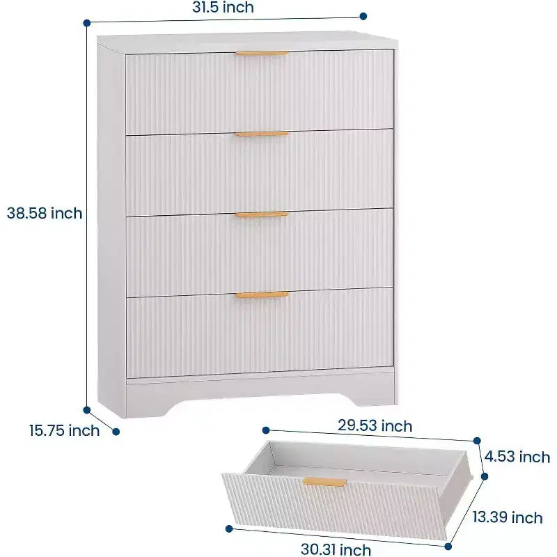Comò a 4 cassetti con scanalature – Cassettiera moderna con texture a onda per camera da letto e cameretta