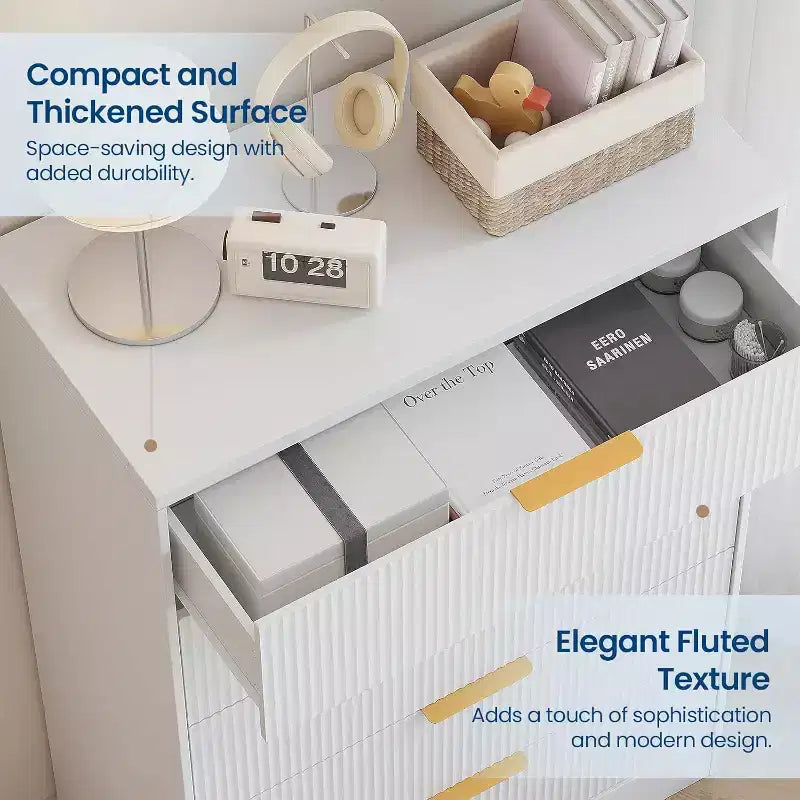 Comò a 4 cassetti con scanalature – Cassettiera moderna con texture a onda per camera da letto e cameretta