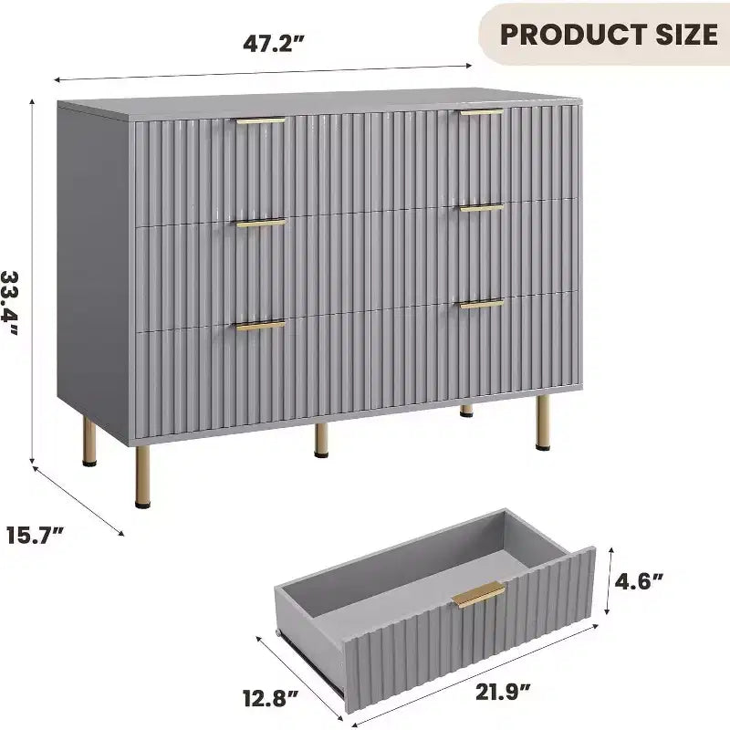 Cassettiera doppia scanalata a 6 cassetti e porta TV con gambe dorate – Organizer per camera da letto e soggiorno