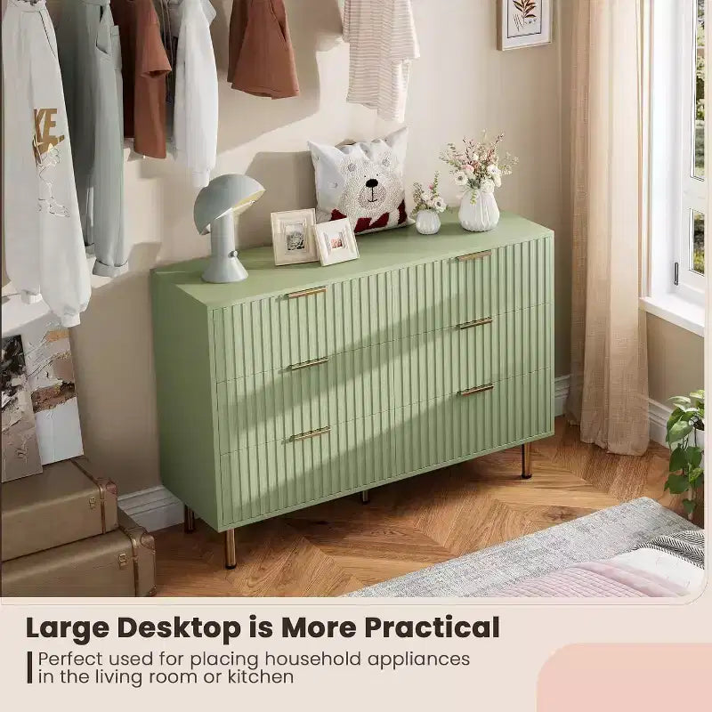 Cassettiera doppia scanalata a 6 cassetti e porta TV con gambe dorate – Organizer per camera da letto e soggiorno