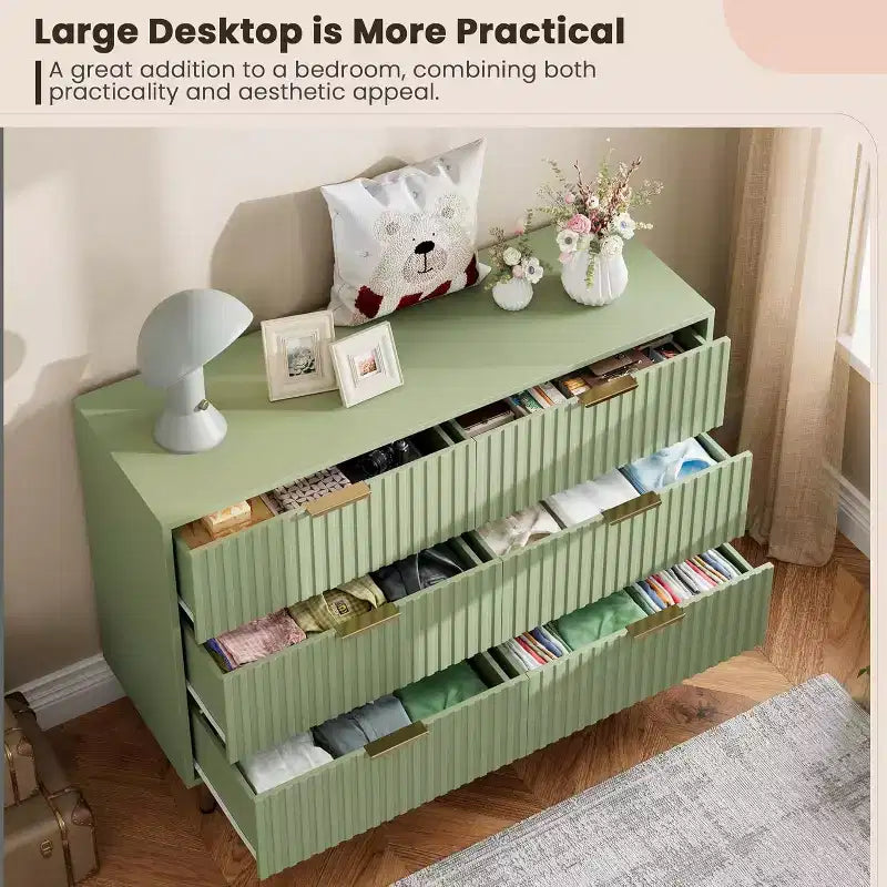 Cassettiera doppia scanalata a 6 cassetti e porta TV con gambe dorate – Organizer per camera da letto e soggiorno