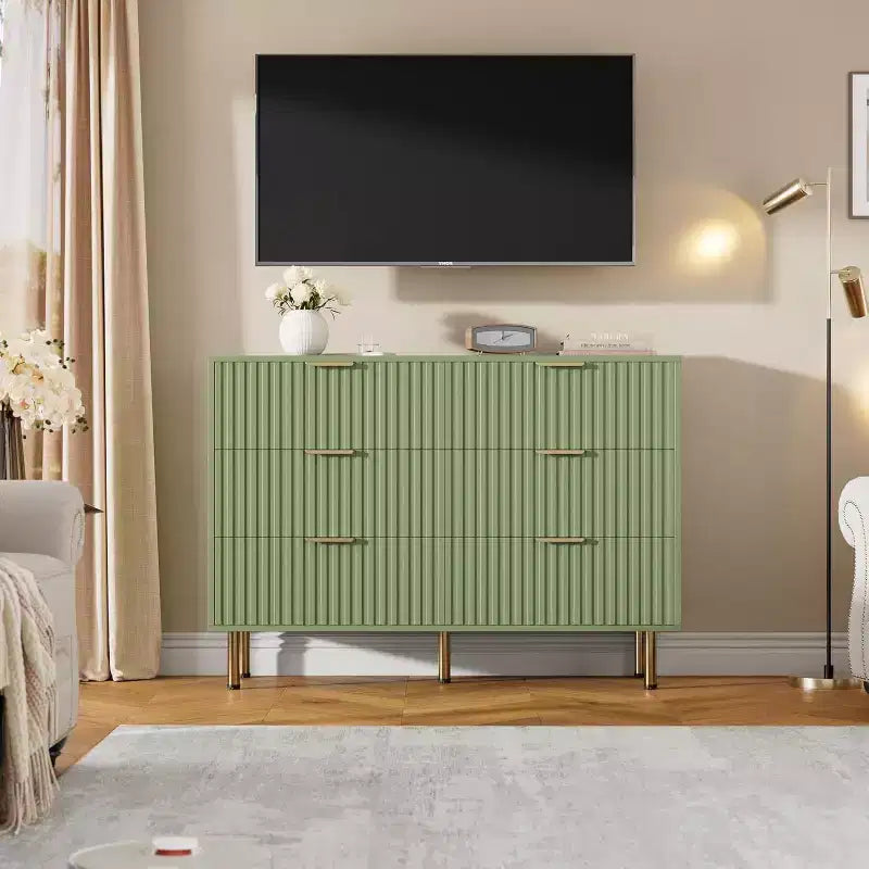 Cassettiera doppia scanalata a 6 cassetti e porta TV con gambe dorate – Organizer per camera da letto e soggiorno