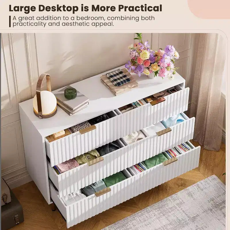 Cassettiera doppia scanalata a 6 cassetti e porta TV con gambe dorate – Organizer per camera da letto e soggiorno
