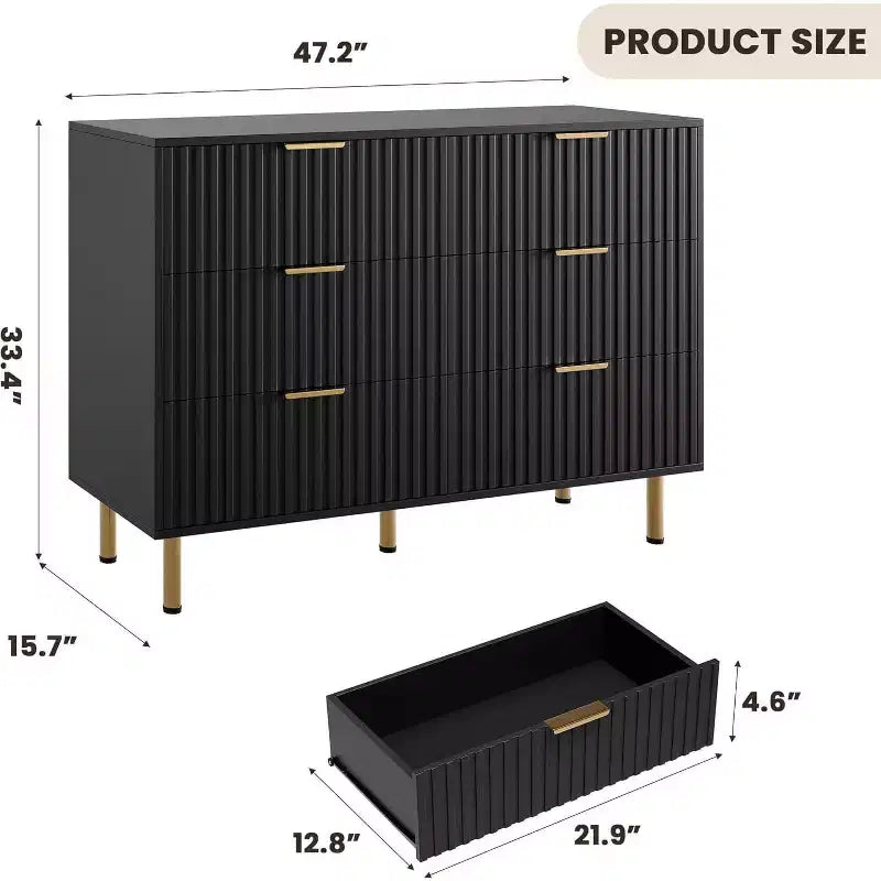 Cassettiera doppia scanalata a 6 cassetti e porta TV con gambe dorate – Organizer per camera da letto e soggiorno