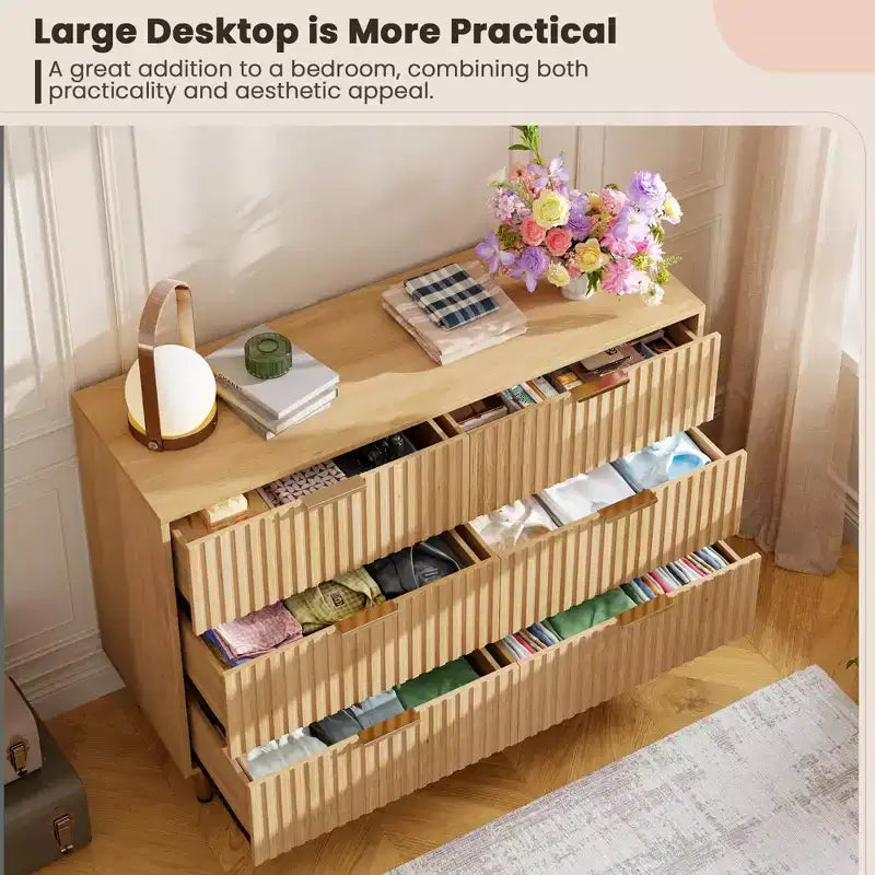 Cassettiera doppia scanalata a 6 cassetti e porta TV con gambe dorate – Organizer per camera da letto e soggiorno