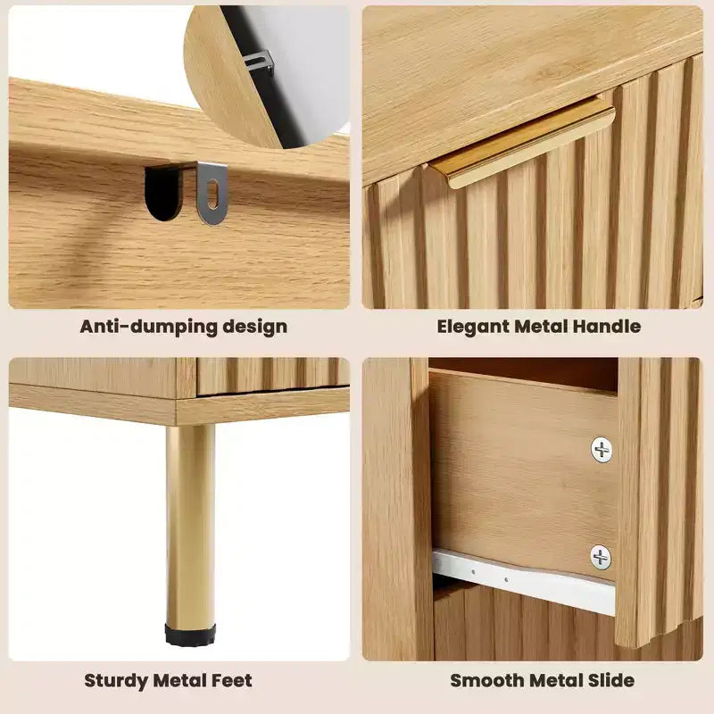 Cassettiera doppia scanalata a 6 cassetti e porta TV con gambe dorate – Organizer per camera da letto e soggiorno