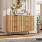 Cassettiera doppia scanalata a 6 cassetti e porta TV con gambe dorate – Organizer per camera da letto e soggiorno