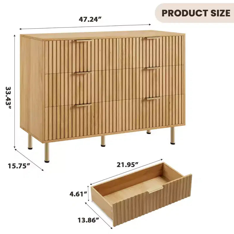 Cassettiera doppia scanalata a 6 cassetti e porta TV con gambe dorate – Organizer per camera da letto e soggiorno