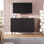 Cassettiera doppia scanalata a 6 cassetti e porta TV con gambe dorate – Organizer per camera da letto e soggiorno