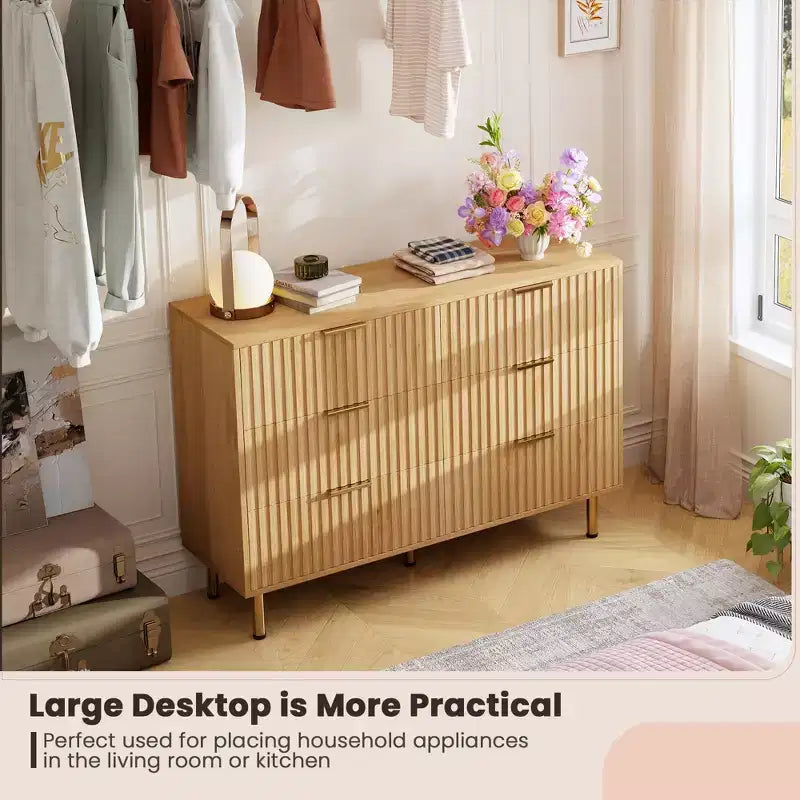 Cassettiera doppia scanalata a 6 cassetti e porta TV con gambe dorate – Organizer per camera da letto e soggiorno