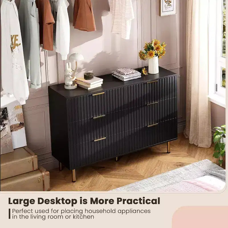 Cassettiera doppia scanalata a 6 cassetti e porta TV con gambe dorate – Organizer per camera da letto e soggiorno