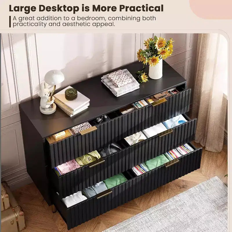 Cassettiera doppia scanalata a 6 cassetti e porta TV con gambe dorate – Organizer per camera da letto e soggiorno