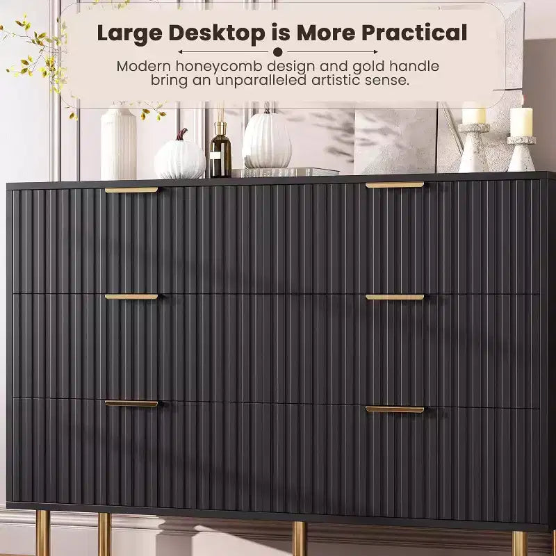 Cassettiera doppia scanalata a 6 cassetti e porta TV con gambe dorate – Organizer per camera da letto e soggiorno