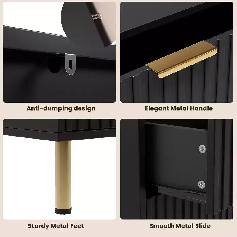 Cassettiera doppia scanalata a 6 cassetti e porta TV con gambe dorate – Organizer per camera da letto e soggiorno