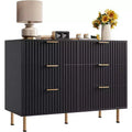 Acekool 6 Drawer Dresser, Modern Fluted Double Dresser TV Stand with Deep Drawers & Gold Legs, Storage Organizer for Bedroom or Living Room