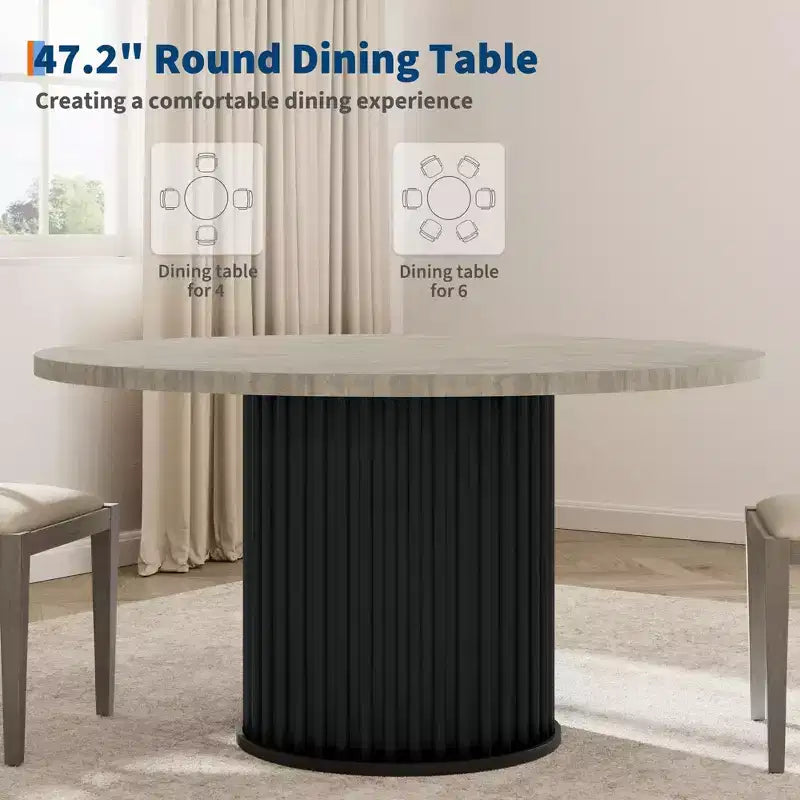 Tavolo da pranzo rotondo da 47 pollici per 4-6 persone, tavolo da pranzo con base a piedistallo in metallo ondulato, tavolo da cucina rotondo stile rustico per sala da pranzo, cucina
