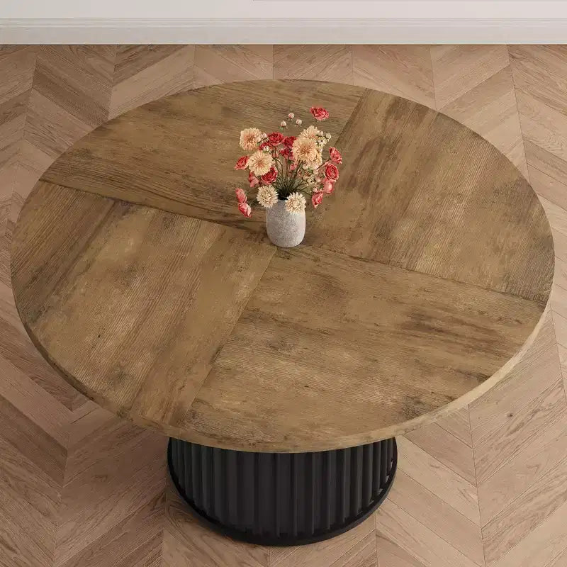 Tavolo da pranzo rotondo da 47 pollici per 4-6 persone, tavolo da pranzo con base a piedistallo in metallo ondulato, tavolo da cucina rotondo stile rustico per sala da pranzo, cucina