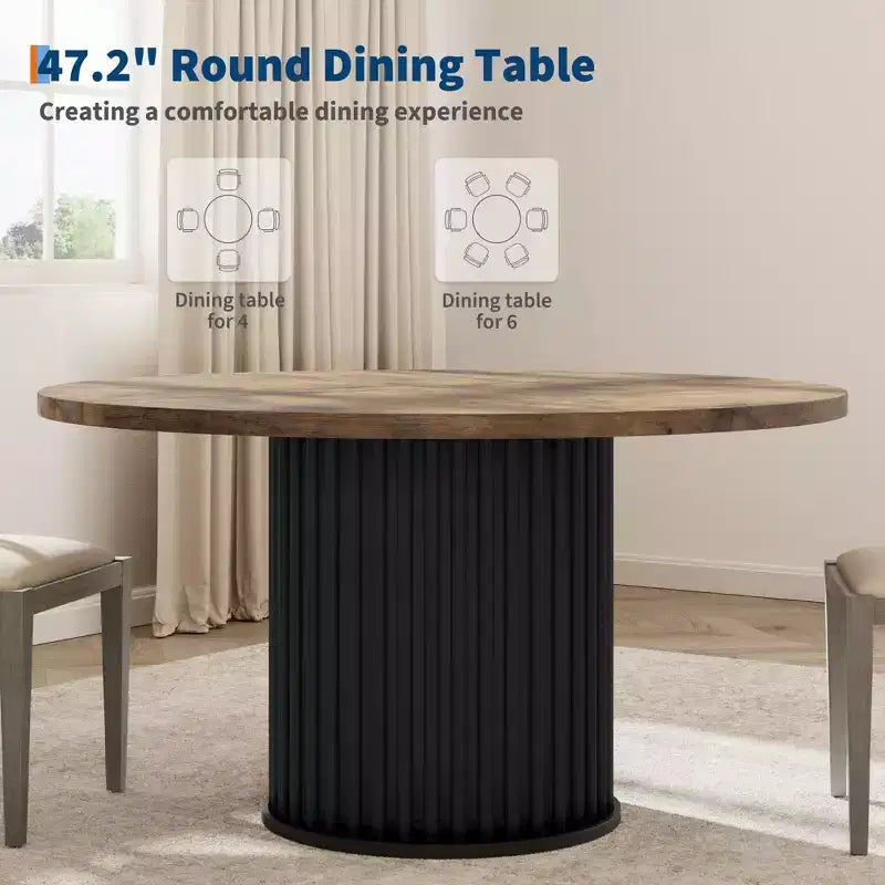 Tavolo da pranzo rotondo da 47 pollici per 4-6 persone, tavolo da pranzo con base a piedistallo in metallo ondulato, tavolo da cucina rotondo stile rustico per sala da pranzo, cucina
