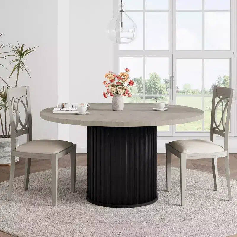 Tavolo da pranzo rotondo da 47 pollici per 4-6 persone, tavolo da pranzo con base a piedistallo in metallo ondulato, tavolo da cucina rotondo stile rustico per sala da pranzo, cucina