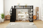 GDF Studio Martinez Metal Loft Bed with Storage Shelves, Cabinets and Wardrobe