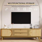 Mobile TV in rattan naturale da 170 cm, per TV fino a 75 pollici, console multimediale con gambe in legno massello per soggiorno e home theatre