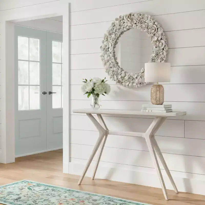 Consolle con Gambe Incrociate da 117 cm – Legno Massello di Pino, Tavolo da Ingresso Stile Mid-Century Modern