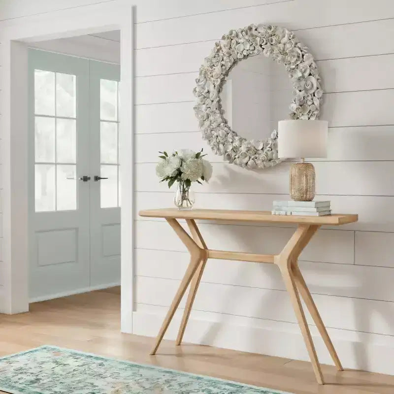 Consolle con Gambe Incrociate da 117 cm – Legno Massello di Pino, Tavolo da Ingresso Stile Mid-Century Modern