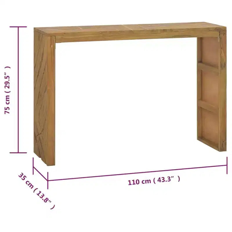 Consolle 110 x 35 x 75 cm – in Legno Massello di Teak, Finitura Rustica Naturale