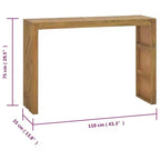 Consolle 110 x 35 x 75 cm – in Legno Massello di Teak, Finitura Rustica Naturale