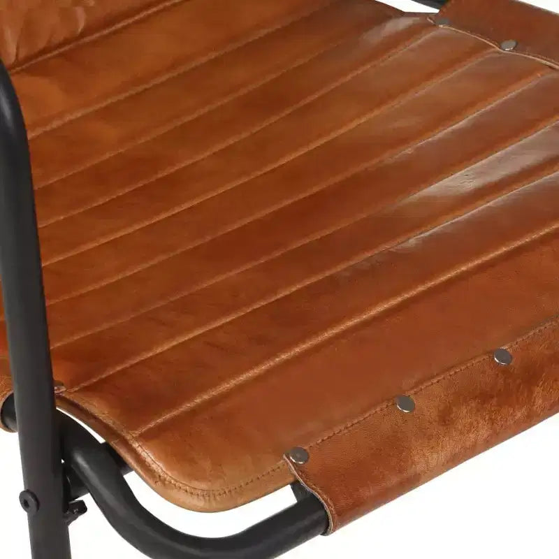 Poltrona Relax con Poggiapiedi – Vera Pelle, Struttura in Ferro Verniciato a Polvere, Marrone Scuro