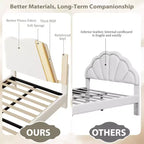 Struttura Letto Singolo per Bambini con Testiera Adorabile, Letto a Piattaforma Singolo Imbottito per Bambine, Bambini, Nessun Box Spring Necessario, Struttura Letto in Velluto con Doghe in Legno