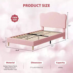 Struttura Letto Singolo per Bambini con Testiera Adorabile, Letto a Piattaforma Singolo Imbottito per Bambine, Bambini, Nessun Box Spring Necessario, Struttura Letto in Velluto con Doghe in Legno