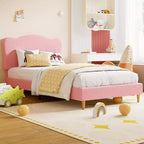 Struttura Letto Singolo per Bambini con Testiera Adorabile, Letto a Piattaforma Singolo Imbottito per Bambine, Bambini, Nessun Box Spring Necessario, Struttura Letto in Velluto con Doghe in Legno