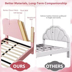 Struttura Letto Singolo per Bambini con Testiera Adorabile, Letto a Piattaforma Singolo Imbottito per Bambine, Bambini, Nessun Box Spring Necessario, Struttura Letto in Velluto con Doghe in Legno