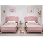 Struttura Letto Singolo per Bambini con Testiera Adorabile, Letto a Piattaforma Singolo Imbottito per Bambine, Bambini, Nessun Box Spring Necessario, Struttura Letto in Velluto con Doghe in Legno
