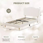 Struttura Letto Singolo per Bambini con Testiera Adorabile, Letto a Piattaforma Singolo Imbottito per Bambine, Bambini, Nessun Box Spring Necessario, Struttura Letto in Velluto con Doghe in Legno
