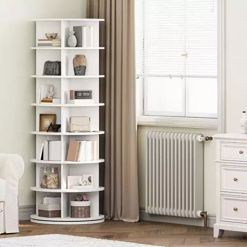 Torre Scarpiera Girevole a 7 Livelli, Organizer Scarpe Rotante a 360° con Contenimento da 28 a 32 Paia, Espositore Scarpe a Carosello Girevole Autoportante Bianco