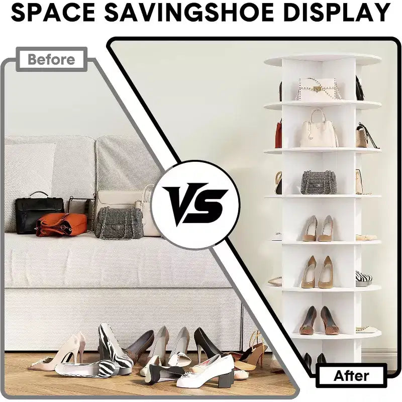 Torre Scarpiera Girevole a 7 Livelli, Organizer Scarpe Rotante a 360° con Contenimento da 28 a 32 Paia, Espositore Scarpe a Carosello Girevole Autoportante Bianco