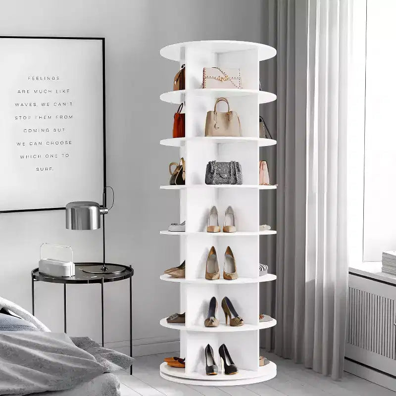 Torre Scarpiera Girevole a 7 Livelli, Organizer Scarpe Rotante a 360° con Contenimento da 28 a 32 Paia, Espositore Scarpe a Carosello Girevole Autoportante Bianco