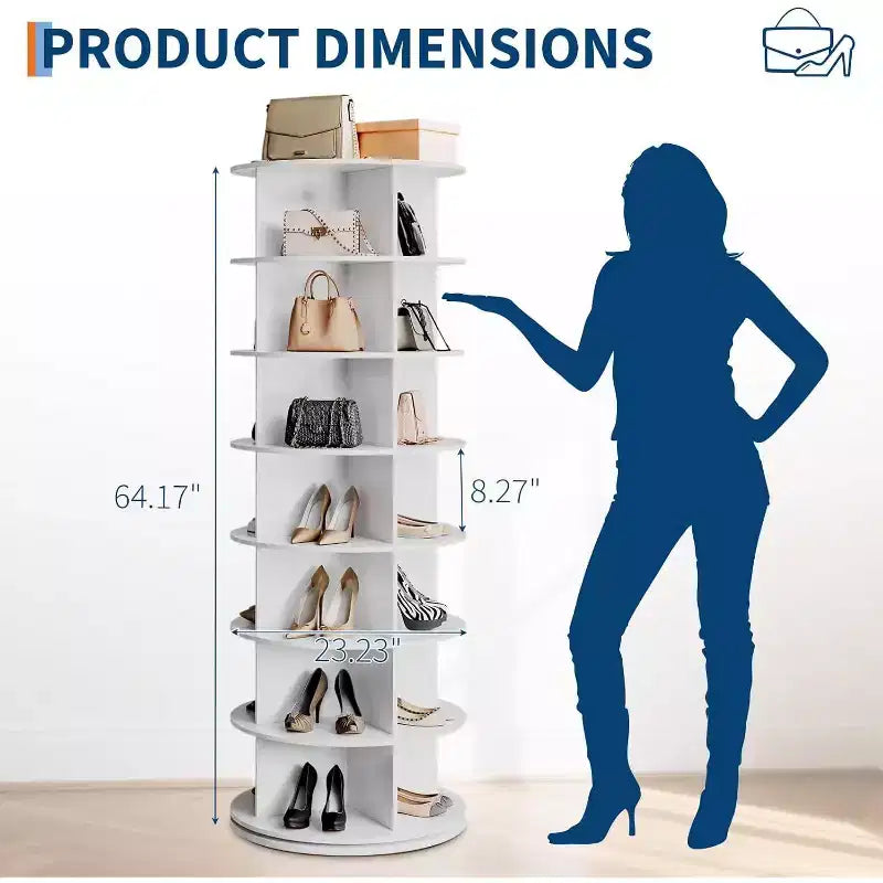 Torre Scarpiera Girevole a 7 Livelli, Organizer Scarpe Rotante a 360° con Contenimento da 28 a 32 Paia, Espositore Scarpe a Carosello Girevole Autoportante Bianco