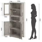 Mobiletto alto da bagno, Armadietto da 67" con ante in vetro e ripiano regolabile, Credenza autoportante per piccoli spazi, lavanderia, soggiorno